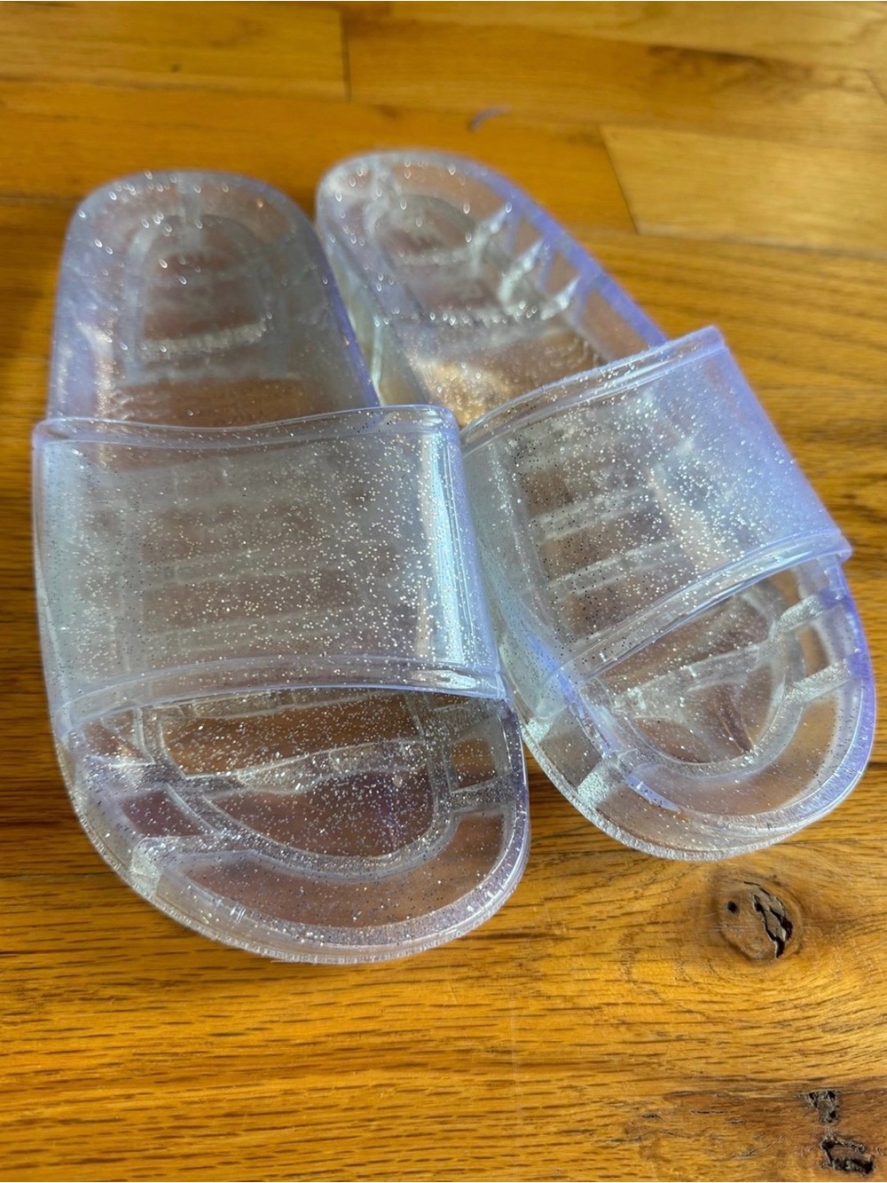 Report Clear Glitter Slide Sandals